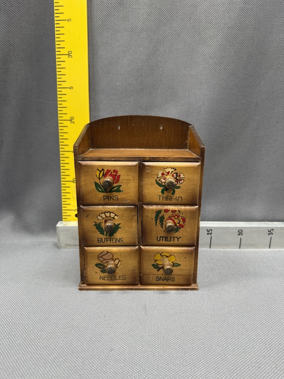 2089 : Vintage Small Wood Sewing Cabinet with Drawers